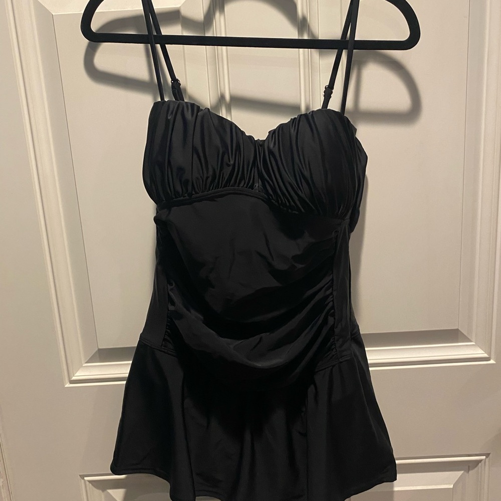 Tropical Escape Black One Piece Swimsuit with Skirted Design